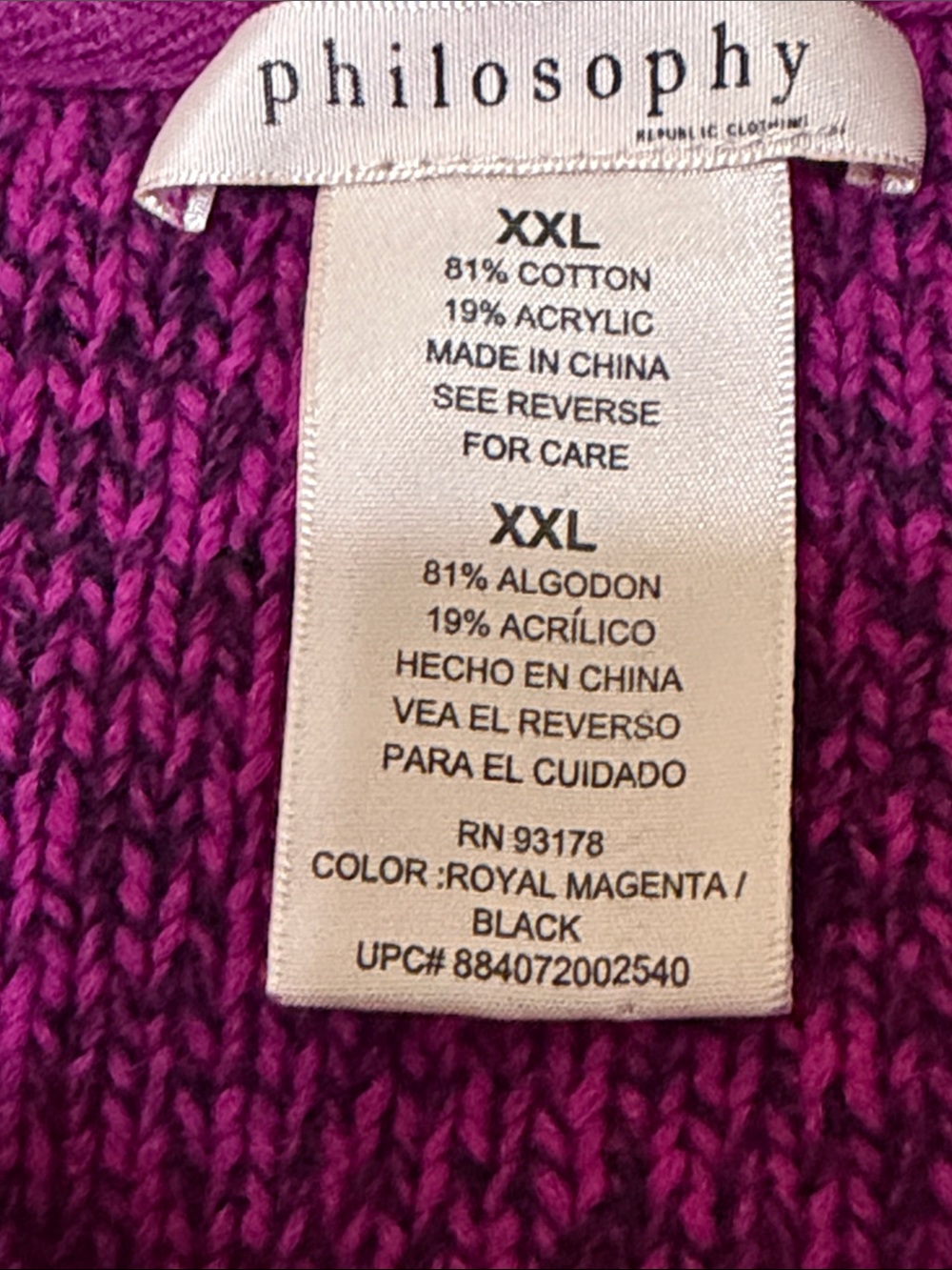 Philosophy Magenta & White  Marled Crewneck Hi Lo Sweater Sz XXL - Picture 3 of 7